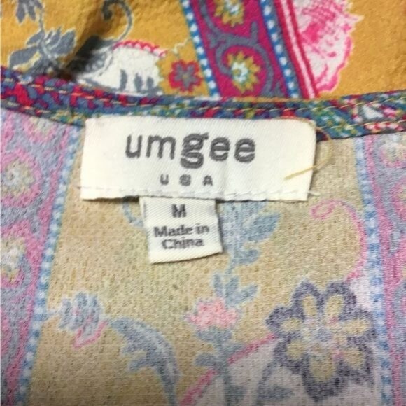 Umgee Women’s 3/4 Bell Sleeve Button Down Tie Waist Blouse, Mustard, size M - Picture 5 of 6